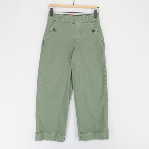 Spanx Pants - Spanx Stretch Twill Pants Womens S Petite Green Cropped Wide Leg High Rise